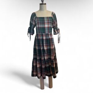 Oddi NWT 100% Cotton Midi dress pouf sleeves ruched back size small